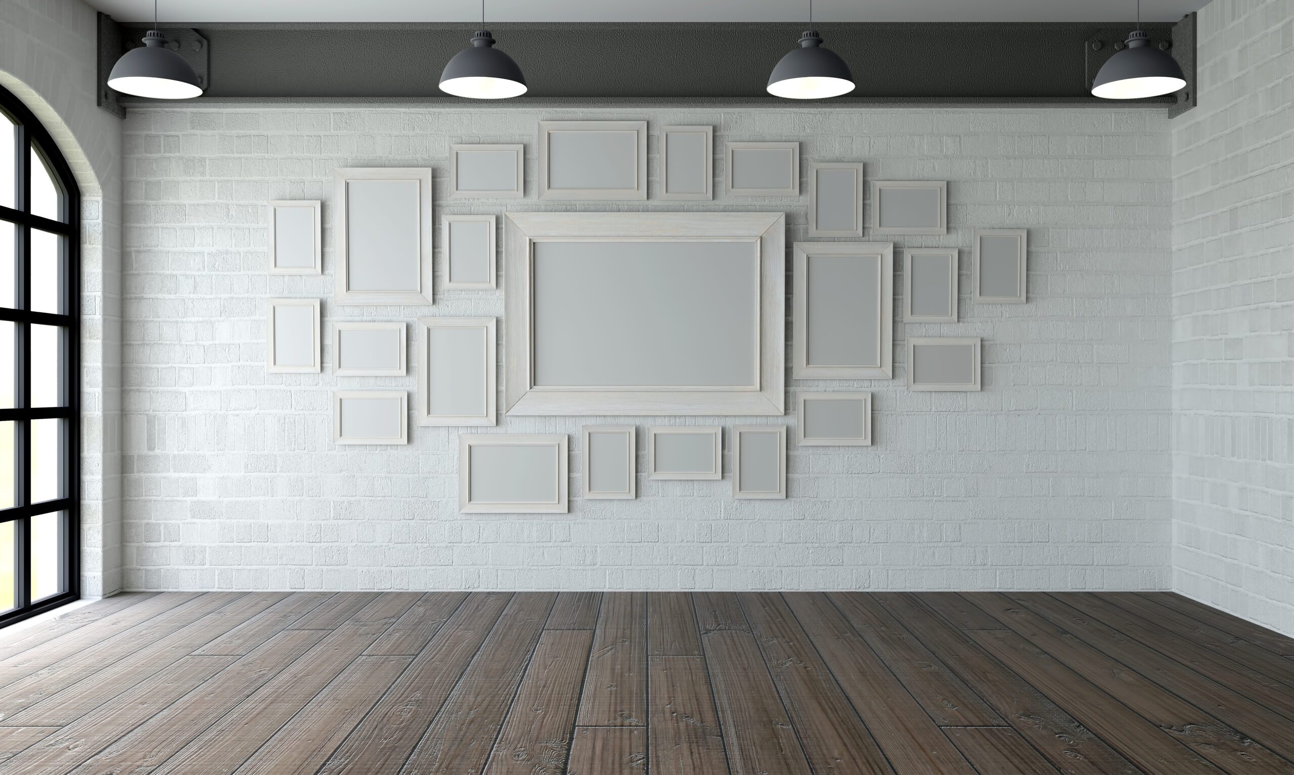 3D Render of picture frames inempty room